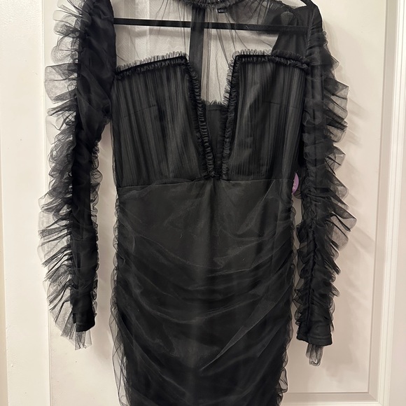 Black Tulle Mini Dress with sleeves - Picture 4 of 5